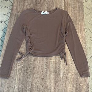 Princess Polly Ribbed Brown Long Sleeve Top with side ties, Size 6
